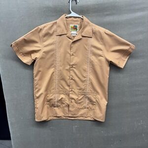 Haband Guayabera Shirt Mens Large Tan Short Sleeve Embroidered Cuban Casual Top
